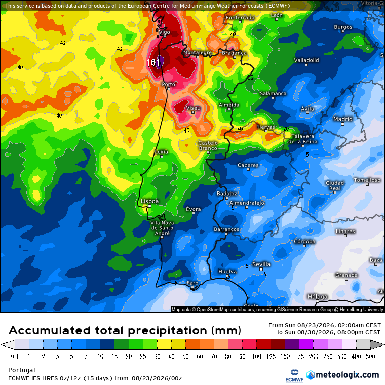 Muita chuva e vento em Portugal (mais de 130 litros por metro quadrado) com frentes atlânticas sucessivas - saiba a previsão do tempo esta semana, 24 a 30 de agosto Muita chuva - o tempo esta semana será incomum em Portugal!