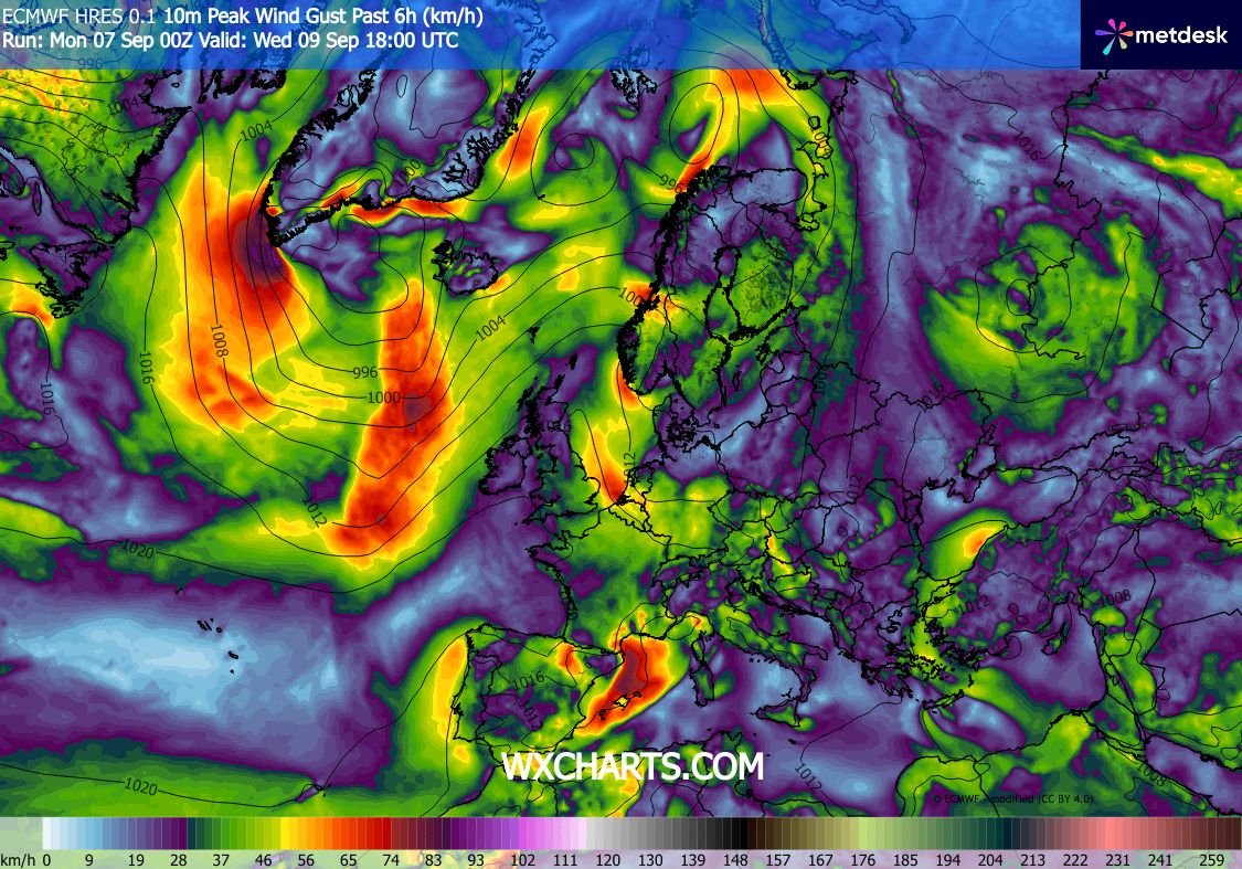 Praticamente sem vento nos Açores nesta quarta-feira... Nortada em Portugal Continental