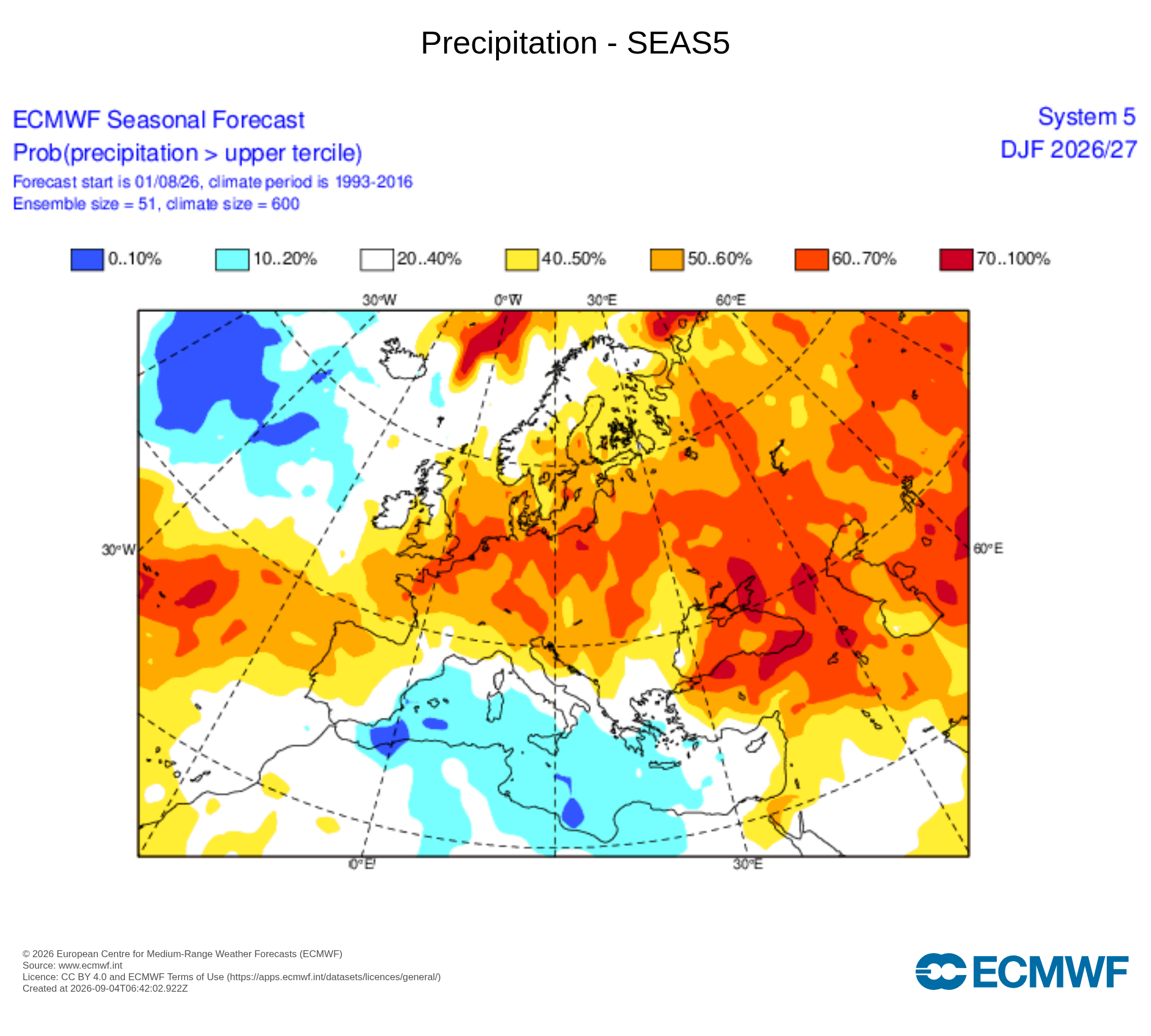 Tempo no outono e inverno - muita chuva, depressões e frentes "sobrecarregadas"? Quando pode chegar a mudança? Saiba a previsão atualizada! A probabilidade de um inverno com chuva no tercil superior da climatologia é superior a 50% em Portugal (ECMWF)