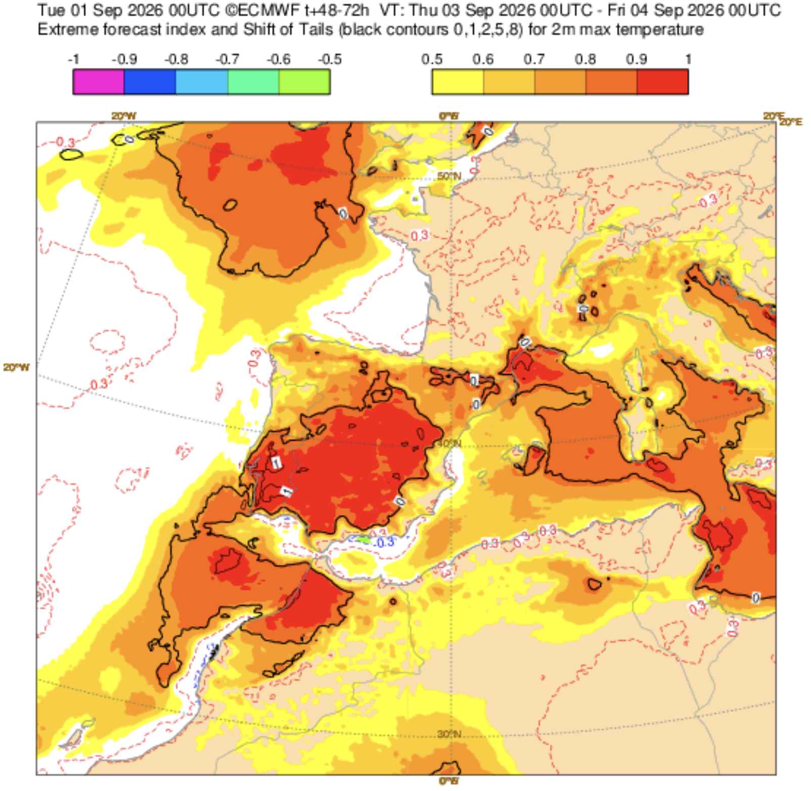 Calor recorde em setembro? Temperaturas podem superar os 43 ºC, com forte carga de poeiras - tempo na quinta, 3 de setembro, muito desagradável Calor recorde em setembro? Temperaturas excecionalmente elevadas assinaladas pelo ECMWF