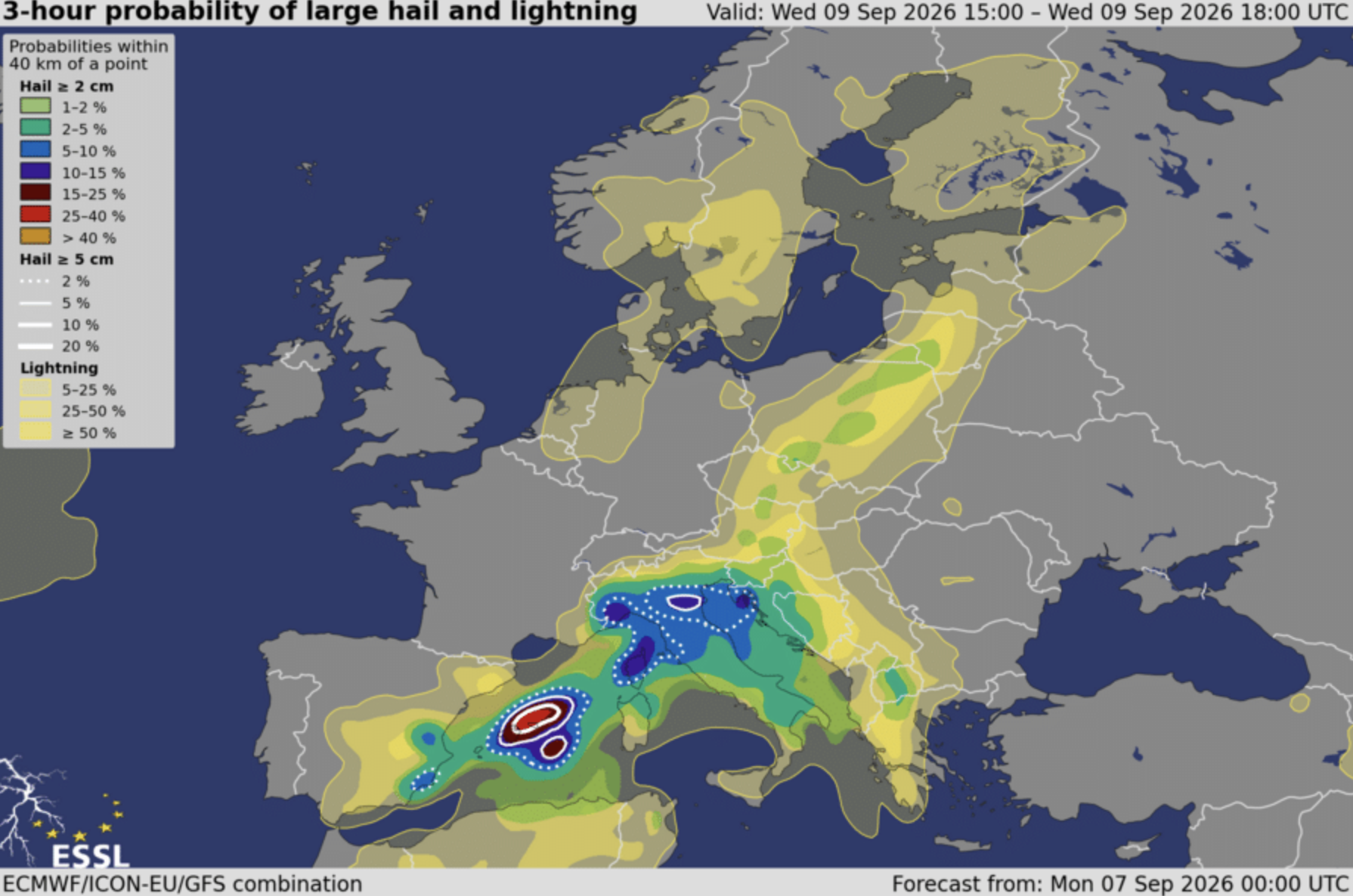 Possível tempestade no Sul da Europa, com risco elevado nas Ilhas Baleares (quarta-feira)