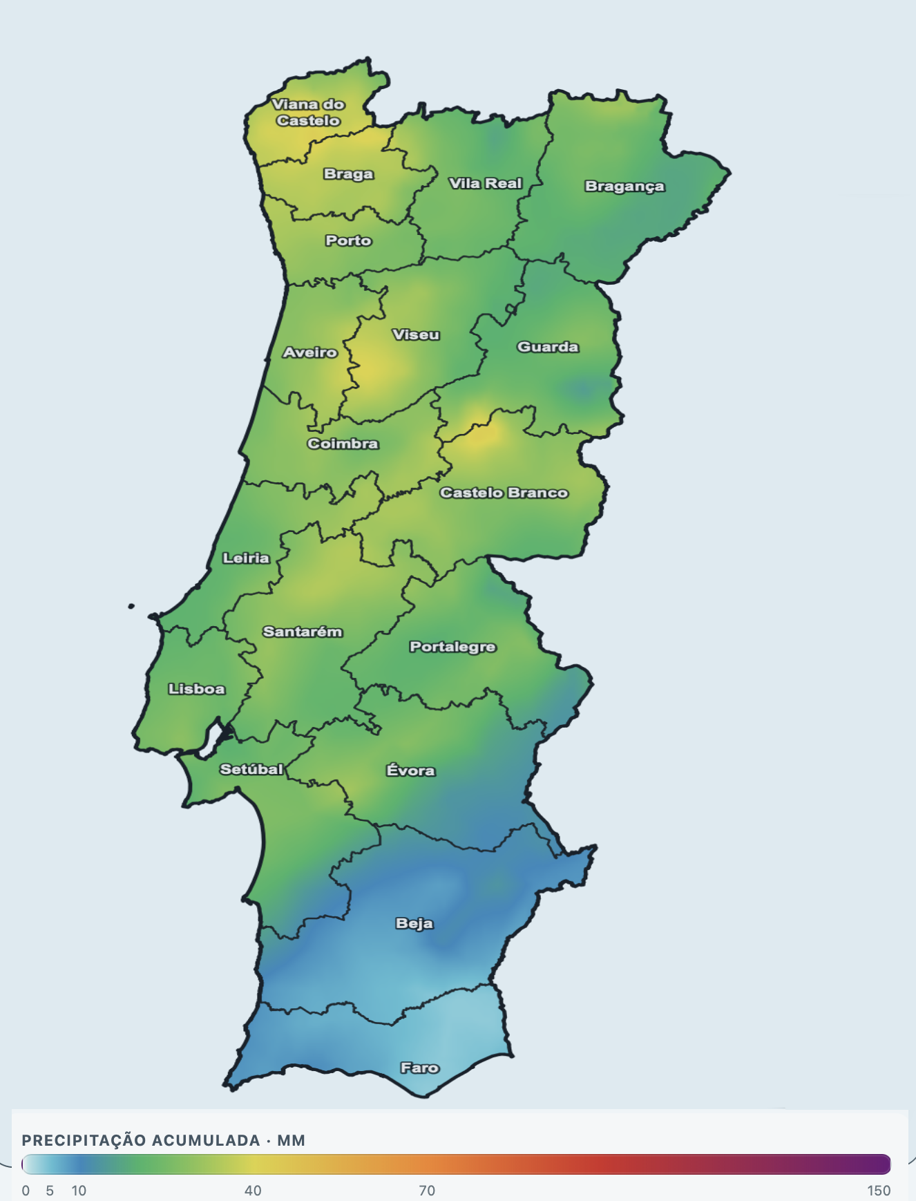 "Ciclone Bomba" ou ciclogénese a afetar Portugal? Não... Saiba o que dizem as previsões para a próxima semana! Precipitação acumulada nos próximos 7 dias - previsão Luso Meteo