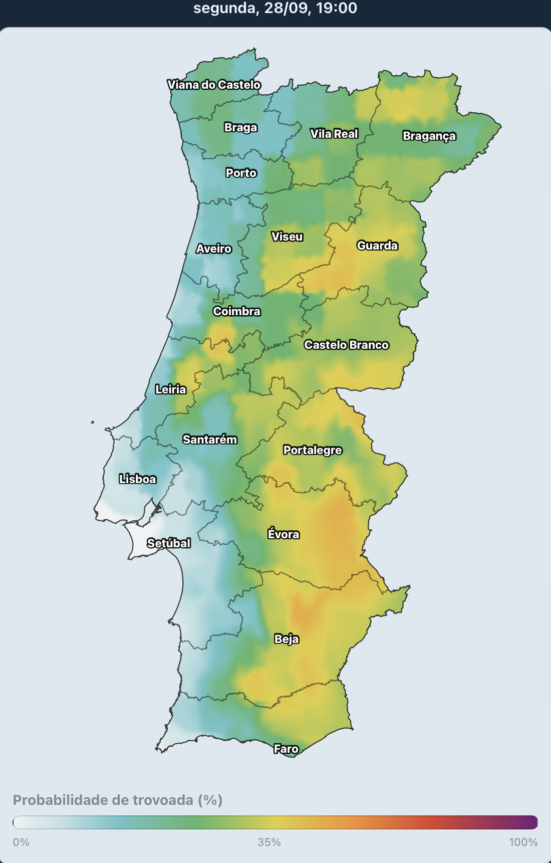 Trovoadas e chuva nos próximos dias, com uma frente fria bastante ativa... mas parece que o Verão pode voltar depois! Análise e resumo semanal, 28 de setembro a 4 de outubro O produto experimental Luso Meteo aponta para probabilidade de trovoada próxima dos 50% em algumas regiões do Interior