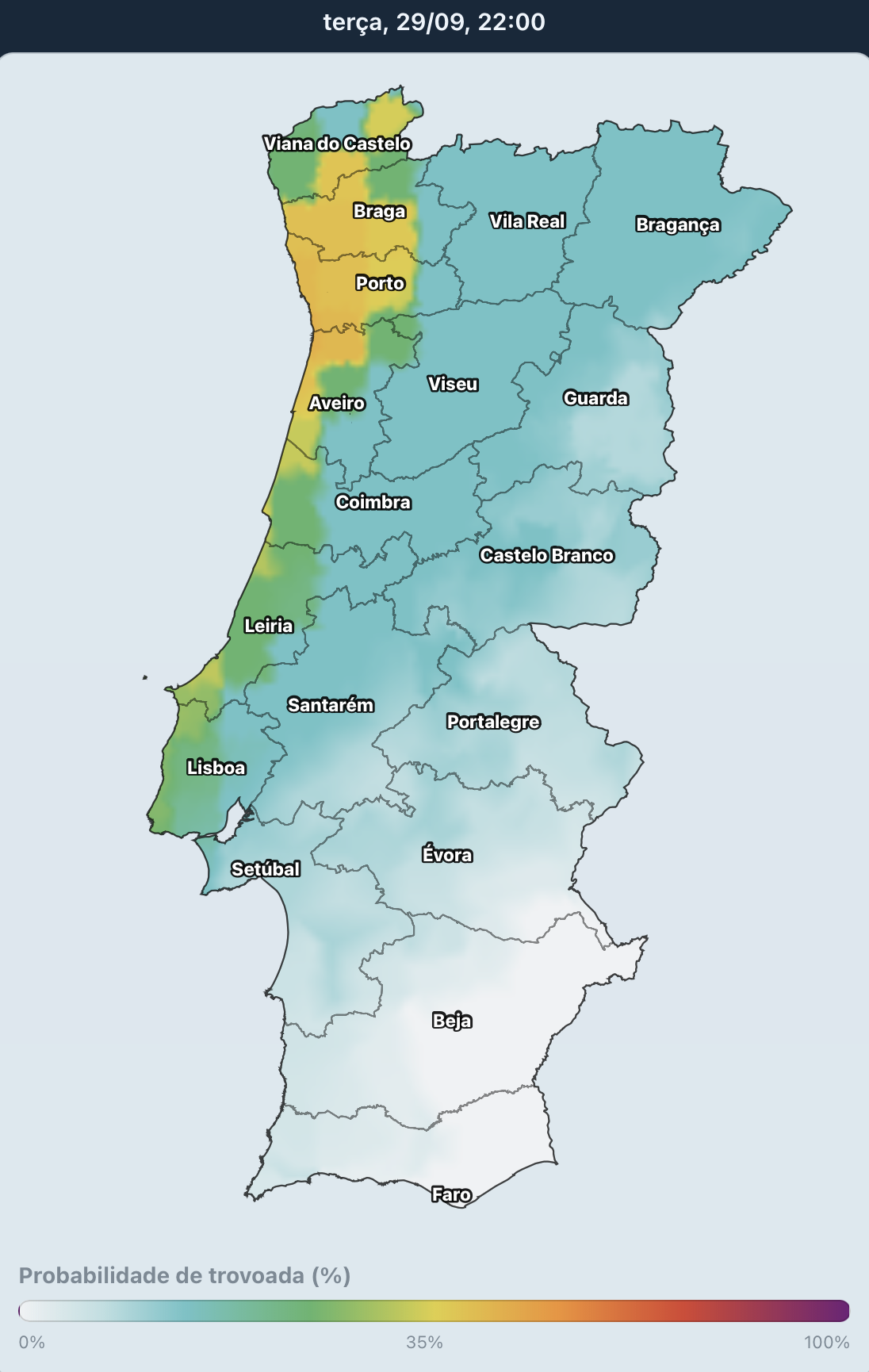 Depressão com chuva forte, vento e trovoadas entre terça e quarta, 29-30 de setembro - primeira frente fria do outono... Probabilidade de trovoada, especialmente durante a tarde desta terça-feira, e início da noite de quarta
