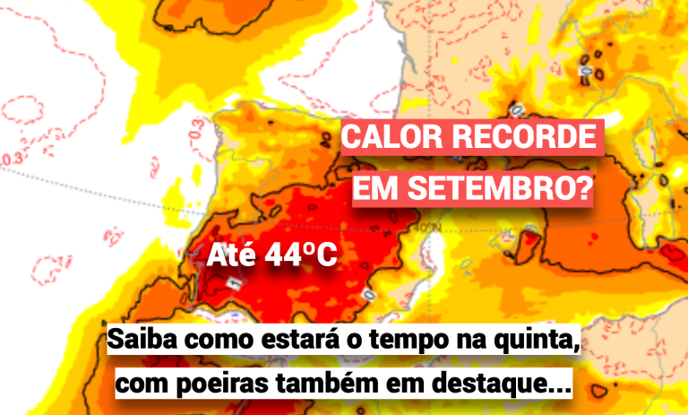 Calor recorde em setembro? Temperaturas podem superar os 43 ºC, com forte carga de poeiras – tempo na quinta, 3 de setembro, muito desagradável Calor recorde em setembro? Temperaturas podem superar os 43 ºC, com forte carga de poeiras - tempo na quinta, 3 de setembro, muito desagradável