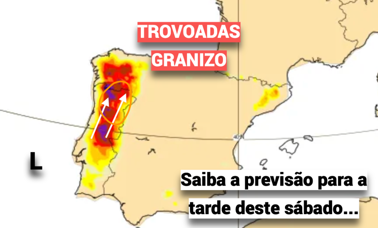 Trovoadas intensas, e granizo, na tarde deste sábado - saiba em que regiões, e a previsão em detalhe!