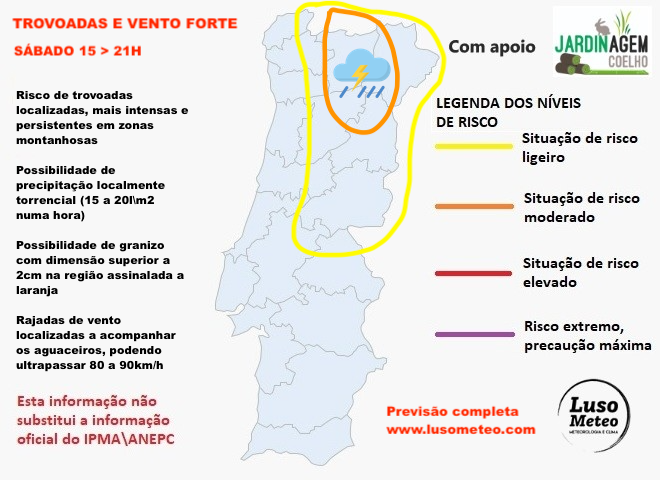 Trovoadas e granizo - risco meteorológico calculado pela Luso Meteo