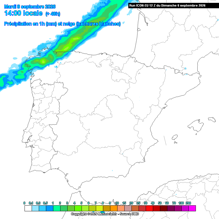 Evolução da chuva prevista pelo modelo ICON-EU