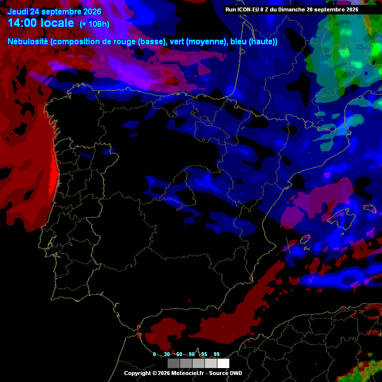 O tempo esta semana vai ser seco, mas há possibilidade de neblina matinal ou nevoeiros no litoral na quinta - mais influência Atlântico. Sol durante a tarde (previsão ICON)