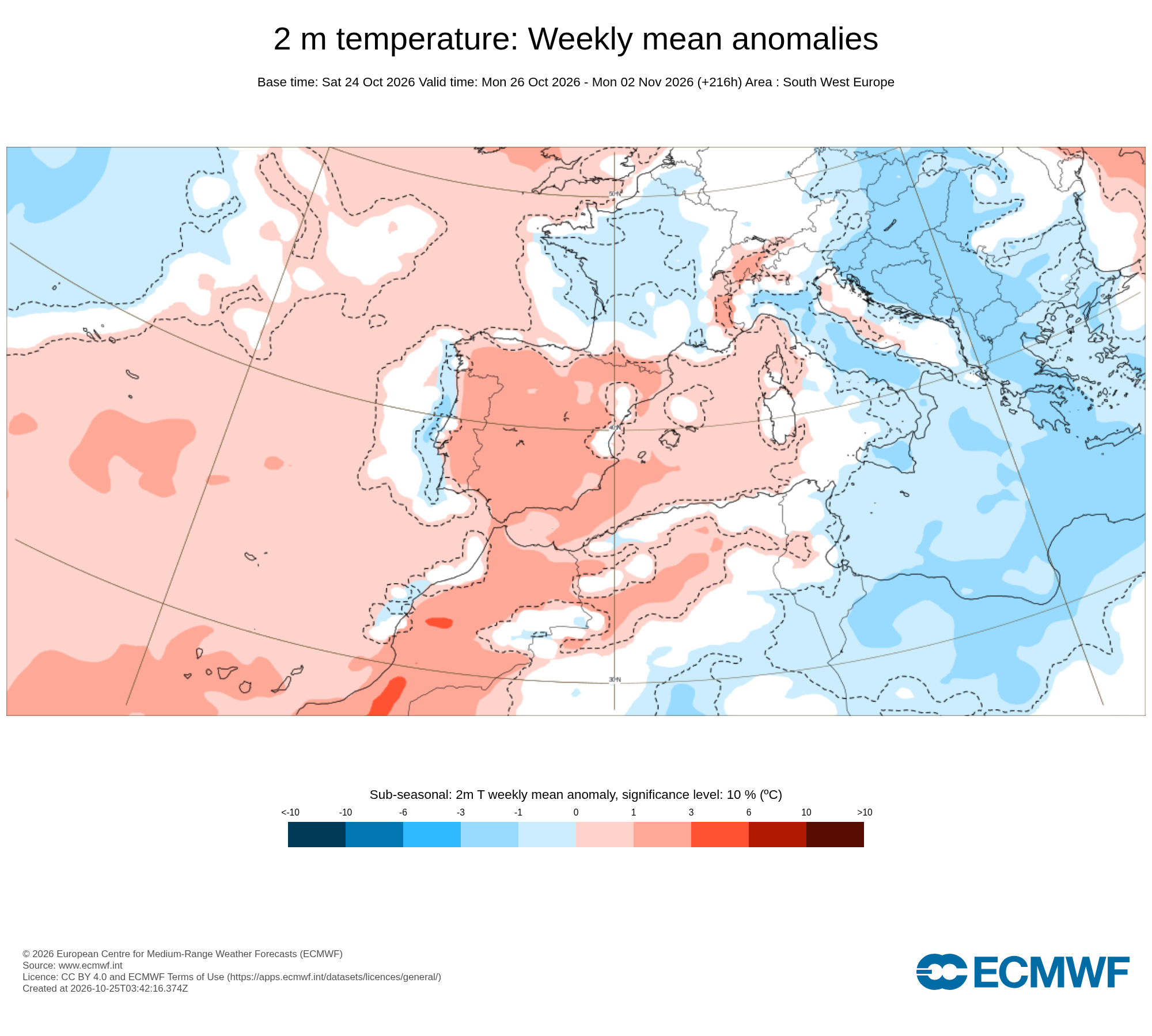 O tempo já não é o que era... Esta semana vai lembrar o Verão, novamente... Tempo esta semana, 26 de outubro a 1 de novembro A média de temperatura (anomalia, ECMWF) mostra mais fresco no litoral, masi quente no Interior. Mas a média não conta a história toda...