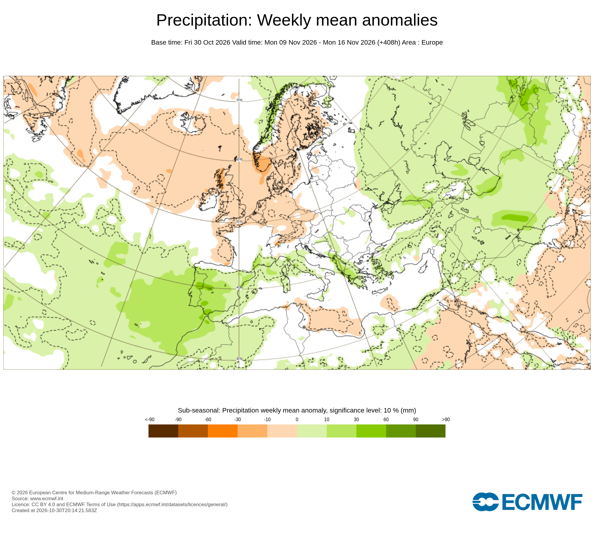 O tempo em novembro pode trazer muito chuva, depressões e algumas tempestades - o outono vai chegar finalmente... previsão mensal completa Precipitação acima da média em Portugal Continental - segunda semana, ECMWF