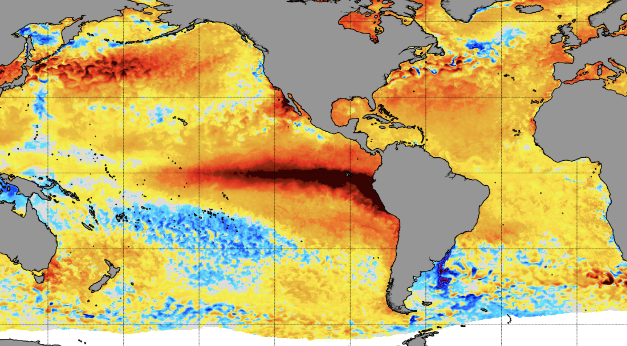 Super El Niño 2026 - Quanto vai realmente durar, e quando será o pico? Pode ser bem mais do que imagina... Valores impressionantes de anomalia na região do Pacífico Equatorial, superando já os 3ºC em média, e até 5-6ºC localizados