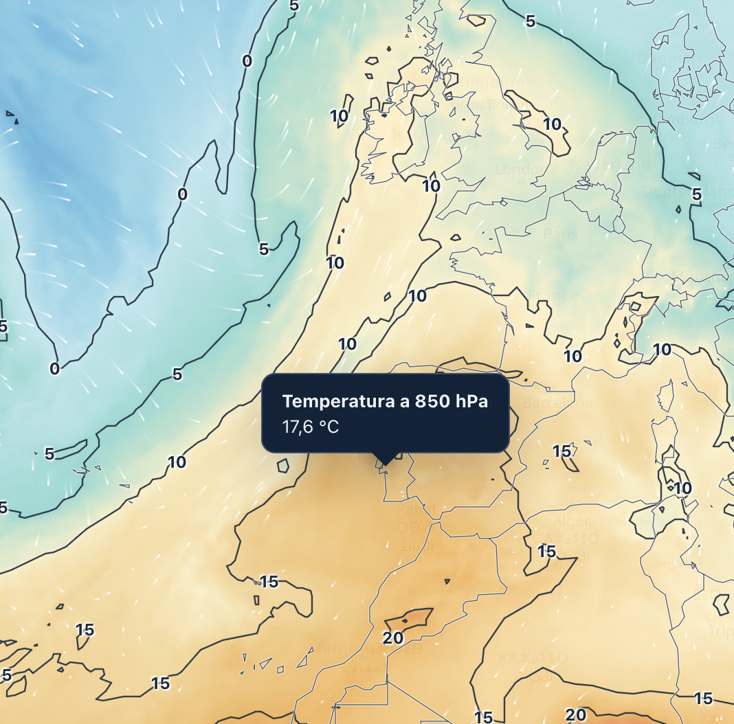 Calor na última semana de outubro - temperaturas a rondar os 18ºC a 850hPA (1500m de altitude) - muito raro!
