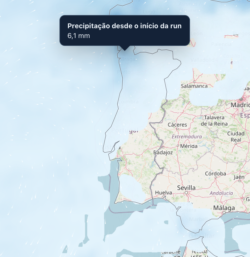 Precipitação acumulada pela passagem da frente associada à Josephine (previsão ECMWF)