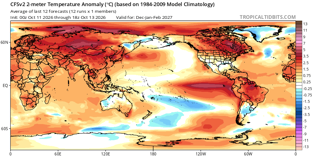 Super El Niño 2026 - Quanto vai realmente durar, e quando será o pico? Pode ser bem mais do que imagina... Média global de temperaturas muito elevada durante o inverno meteorologico - projeções CFS
