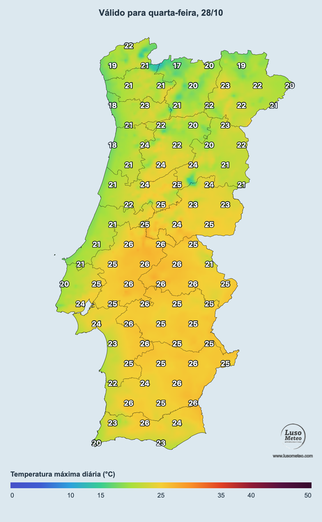 O tempo já não é o que era... Esta semana vai lembrar o Verão, novamente... Tempo esta semana, 26 de outubro a 1 de novembro A meio da semana as temperaturas rondam os 25 a 26ºC de forma generalizada no Centro e Sul - muito agradável!